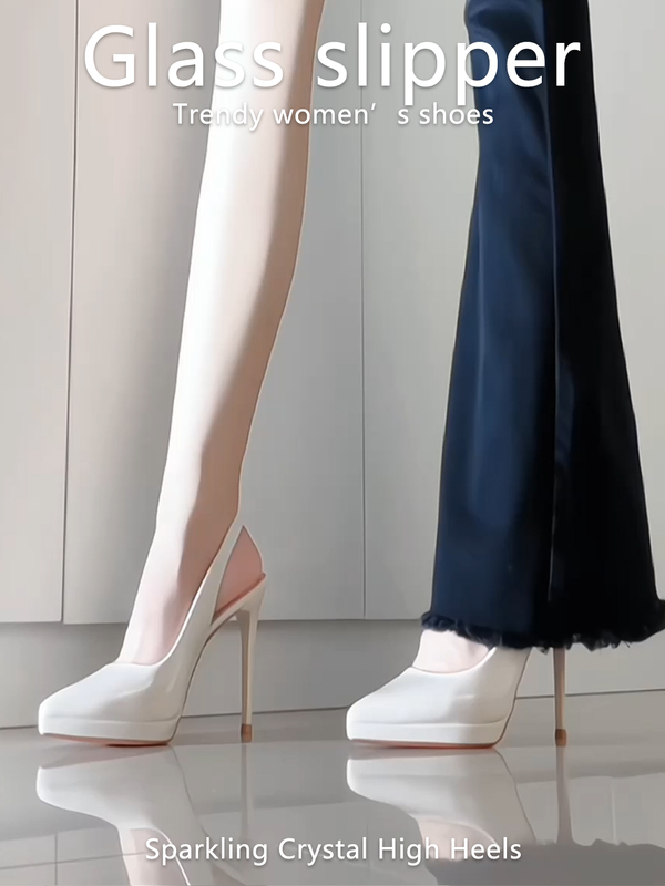 Pointed-toe sandals for women, 2026 new model, white high-heeled shoes with waterproof platform, comfortable for the feet, closed-toe single shoes, summer, 10cm Pointed-toe sandals for women, 2026 new model, white high-heeled shoes with waterproof platform, comfortable for the feet, closed-toe single shoes, summer, 10cm