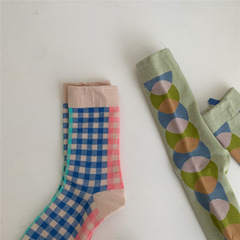 IOULOR Three-Color Grid Socks for Girls - Spring and Summer 2022 New Arrival Green Half-Moon Japanese Ins Trend Socks - Factory Wholesale