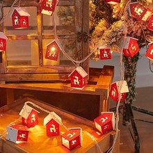 现货圣诞节日木质小房子LED灯串 酒店房间卧式木头屋子氛围装饰灯