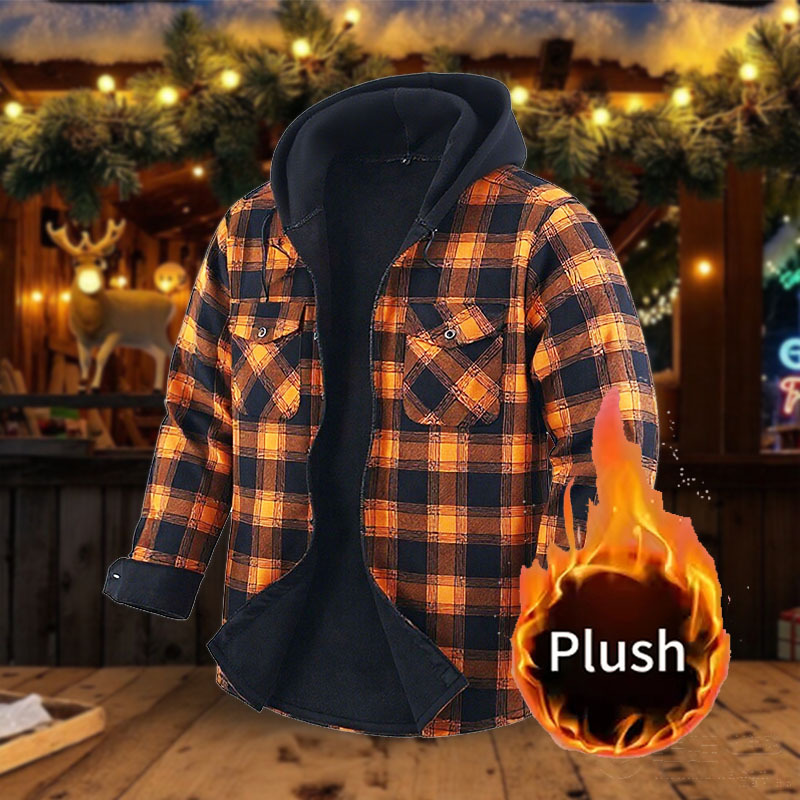 Cross-Border Warm Shirts for Men, Fleece-Lined Plaid Long-Sleeved Shirts, Thick Hooded Flannel Fleece Shirts for Men Wholesale Cross-Border Warm Shirts for Men, Fleece-Lined Plaid Long-Sleeved Shirts, Thick Hooded Flannel Fleece Shirts for Men Wholesale