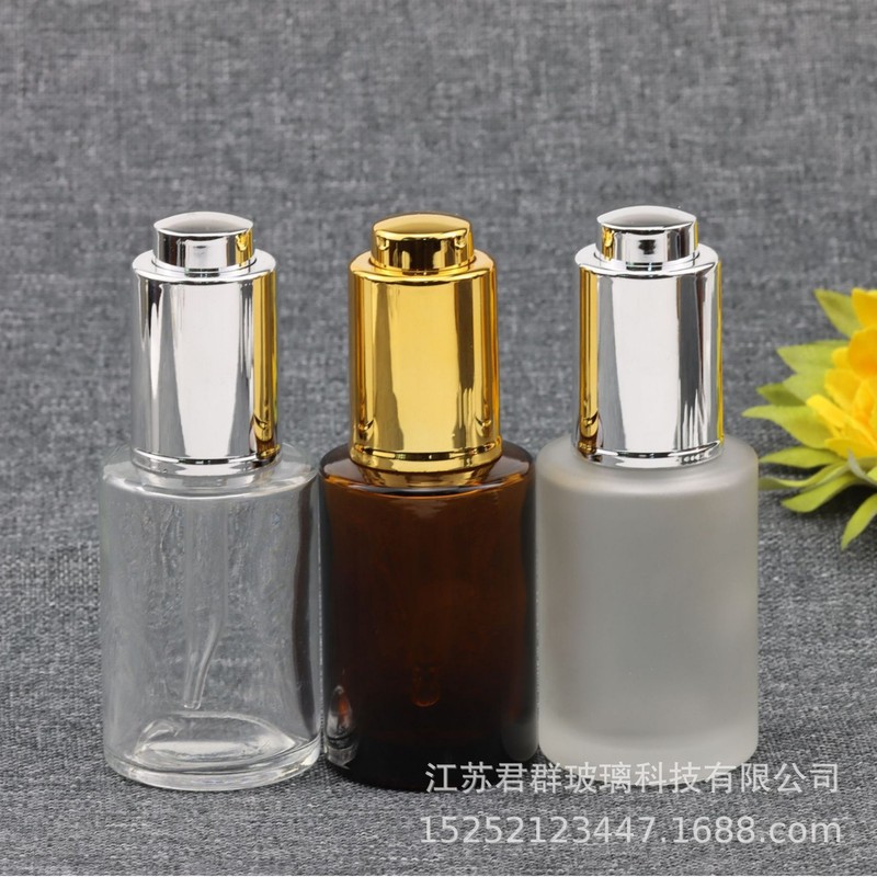 现货透明玻璃精油分装瓶30ml滴管瓶蒙砂按压乳液瓶化妆品瓶子套装|undefined