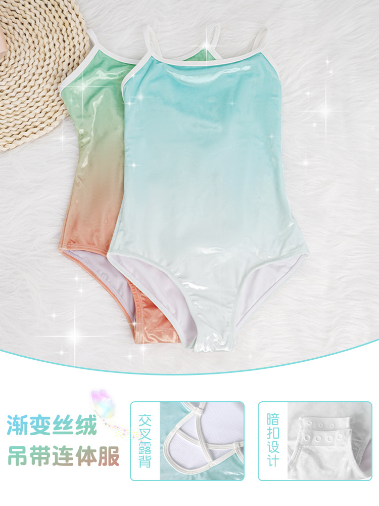 Trajes de baile para niñas y niños, tirantes de primavera, trajes de baile, nuevos trajes de entrenamiento degradado de terciopelo, trajes de gimnasia cruzados