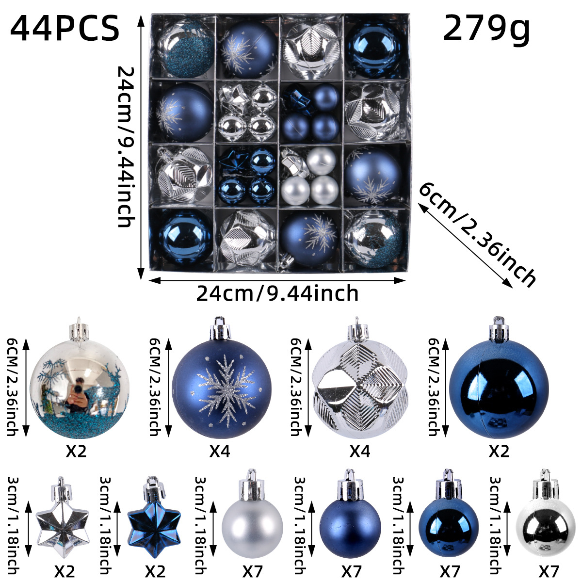 Nuevos productos galvanizados bolas de decoración de Navidad árbol de Navidad de plástico colgante bolas de Navidad pintadas colgante caja de regalo