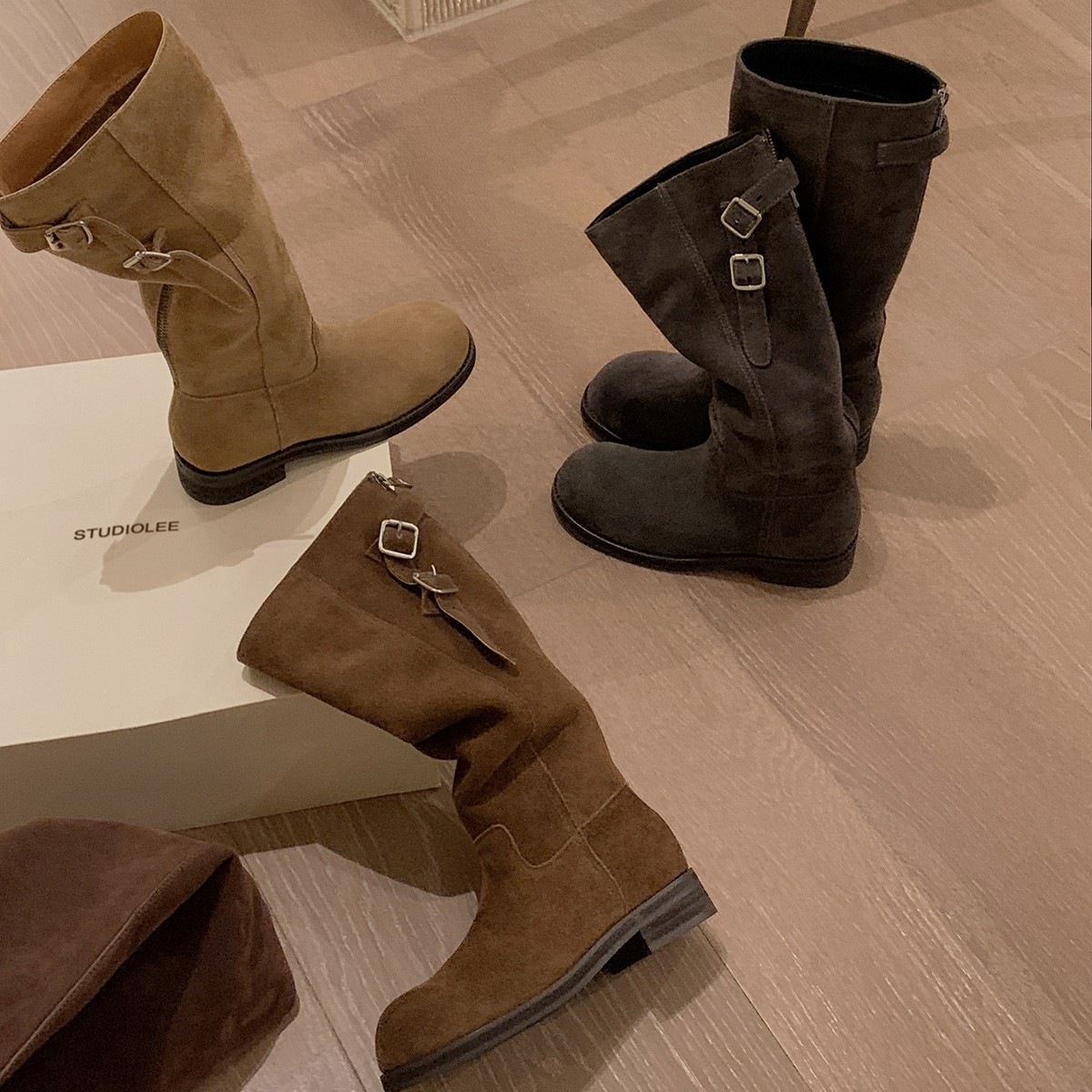 Sheepskin Version, Height Increase of 4cm~ 3D Round Toe Zipper Buckle Chunky Heel Riding Boots for Women, Autumn and Winter Genuine Leather Mid-Calf Boots