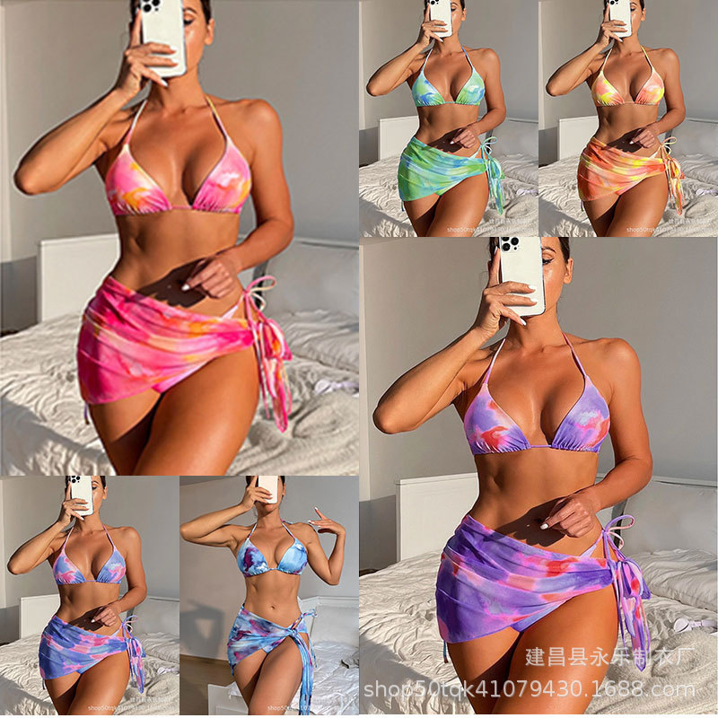 2025 Women's Swimsuit Three-Piece Set Skirt Style Tie-Dye Aliexpress Bikini Outfit Hot Girl Bikini 2026