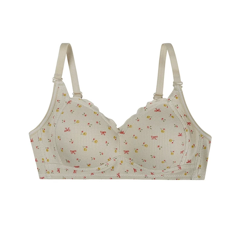 Supporting underwear, summer thin wireless bra, floral print