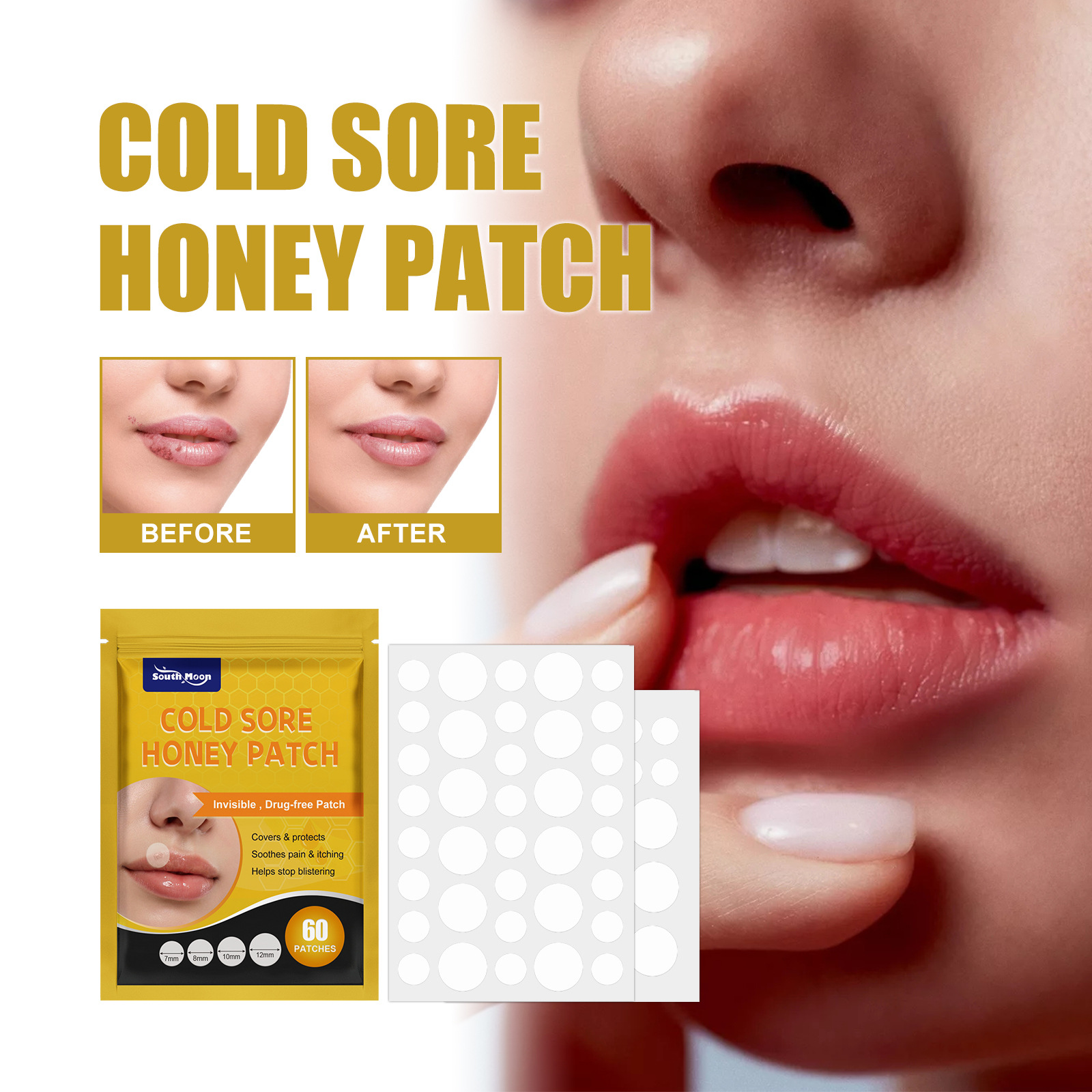 South Moon Mouth lindert die Kontraktion von Randpartikeln, Wasserkolloid-Lippenpflege-Blasenpflaster_voghion.com