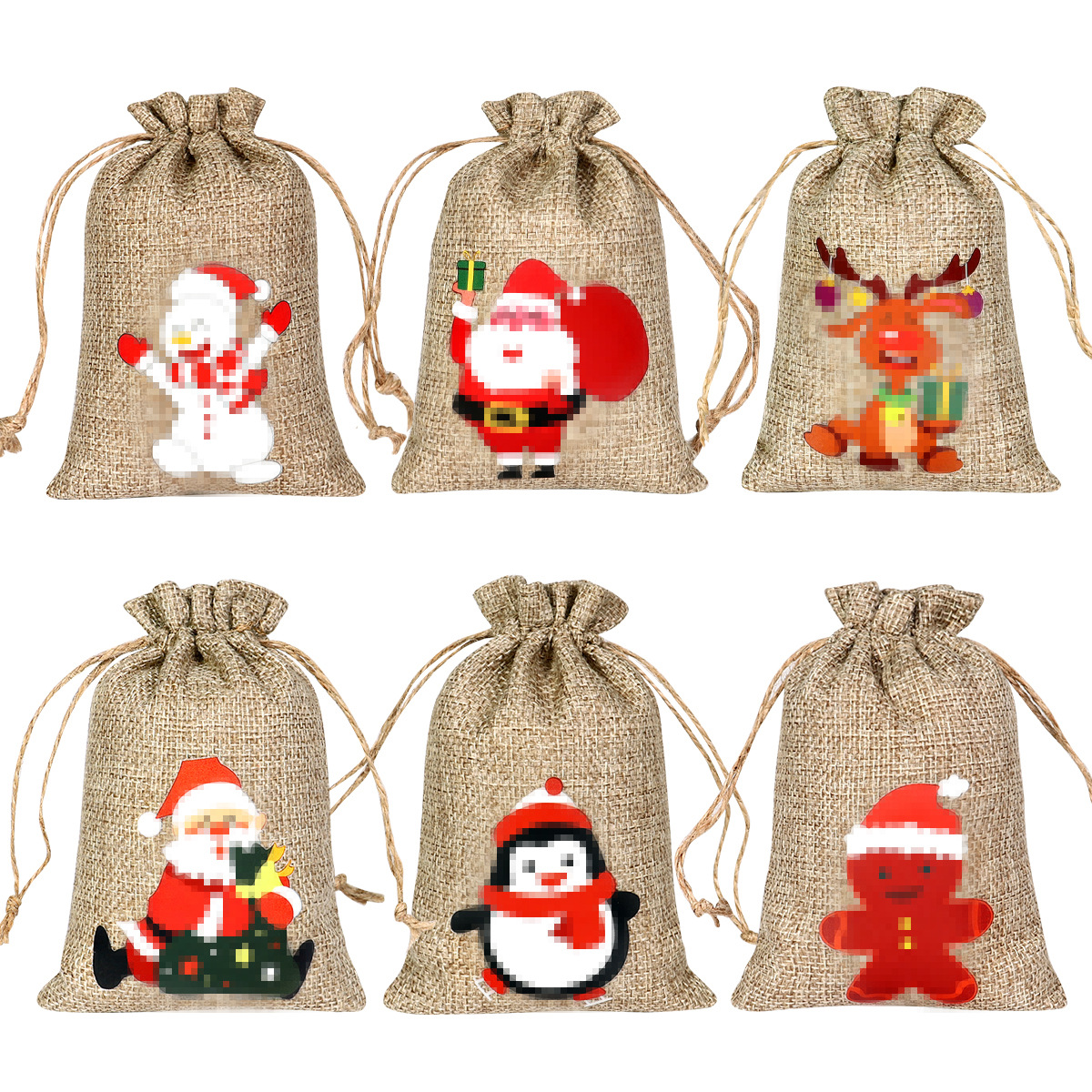 Venta caliente transfronteriza regalo de Navidad bolsa de dulces cordón con cordón bolsa de tela de lino Calendario de Adviento bolsa de tela de Navidad traje