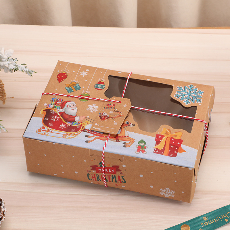 新しいクリスマスクラフト紙開窓ギフトボックスクリスマスクリエイティブヨーロッパ風クッキーボックスお土産焼きキャンディーボックス|undefined