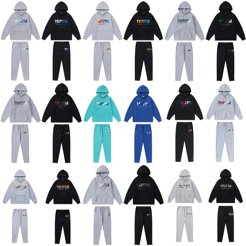 American Trendy Brand Trapstar Tiger Head Towel Embroidery Hooded Fleece Sweatshirt and Sweatpants Spring Loose Set for Men and Women