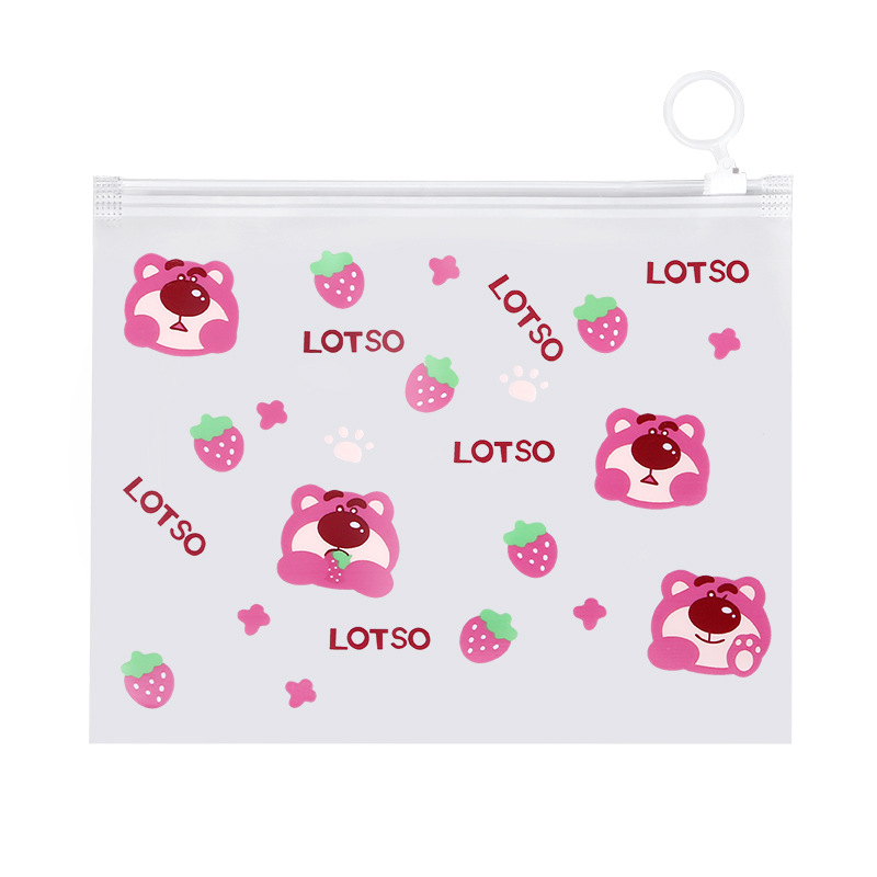 Oso fresa bolsa de almacenamiento máscara cosméticos impermeable sellado bolsa de almacenamiento temporal perro oreja grande lindo dibujos animados estrella Delu lápiz caso