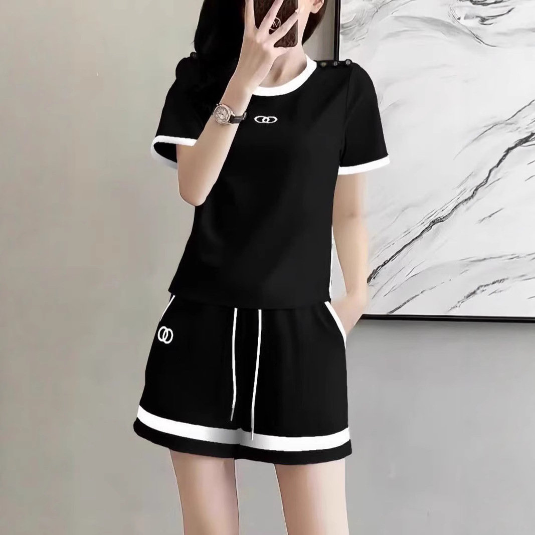 모조 면 2025 새로운 스포츠 정장 티셔츠 반바지 정장 여성 여름 짧은 소매 투피스 트렌디 세트