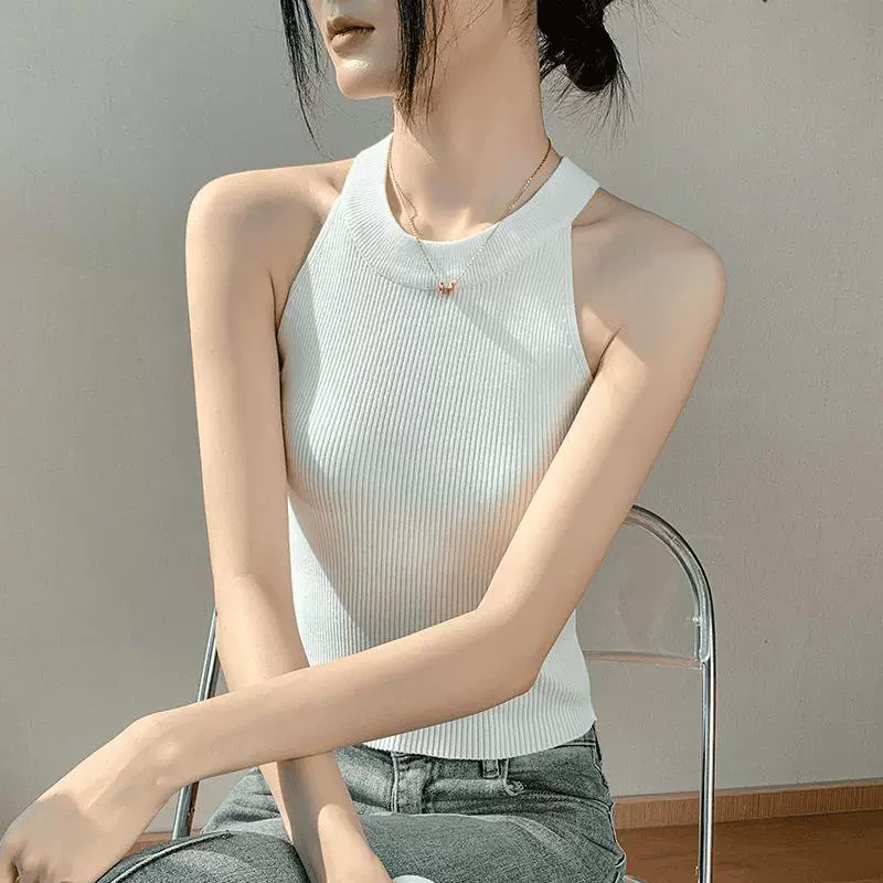 Summer short knitted vest sleevless, lifting effect, french style