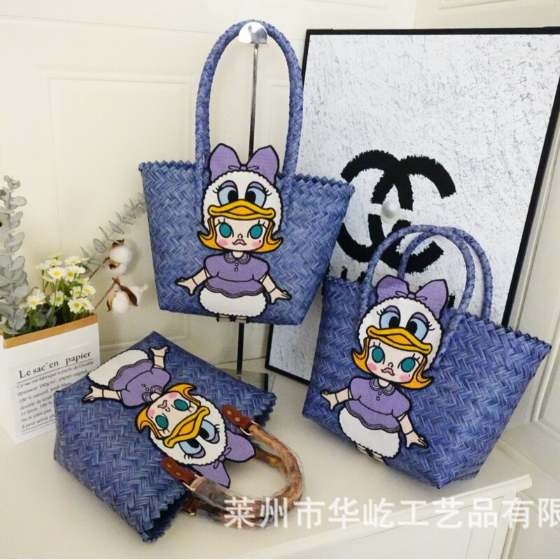 Bubble Mart Hand-Woven Basket Colorful Shopping Simple Versatile Sweet Cool Vegetable Basket Work Commute Bag Handbag