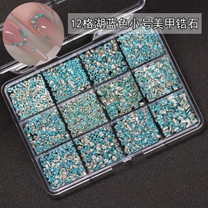 【Approximately 1900 Pieces】Lake Blue Mini Flat-Back Zircon Nail Rhinestones, Popular Nail Art Decorations