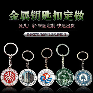 Rotating Round Metal School Badge Keychain Painted Cultural and Creative High-End Zinc Alloy Special-Shaped Animation Keychain Customized