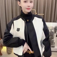 秋冬新款时尚撞色拼接棒球服外套女韩版宽松休闲百搭短款夹克上衣