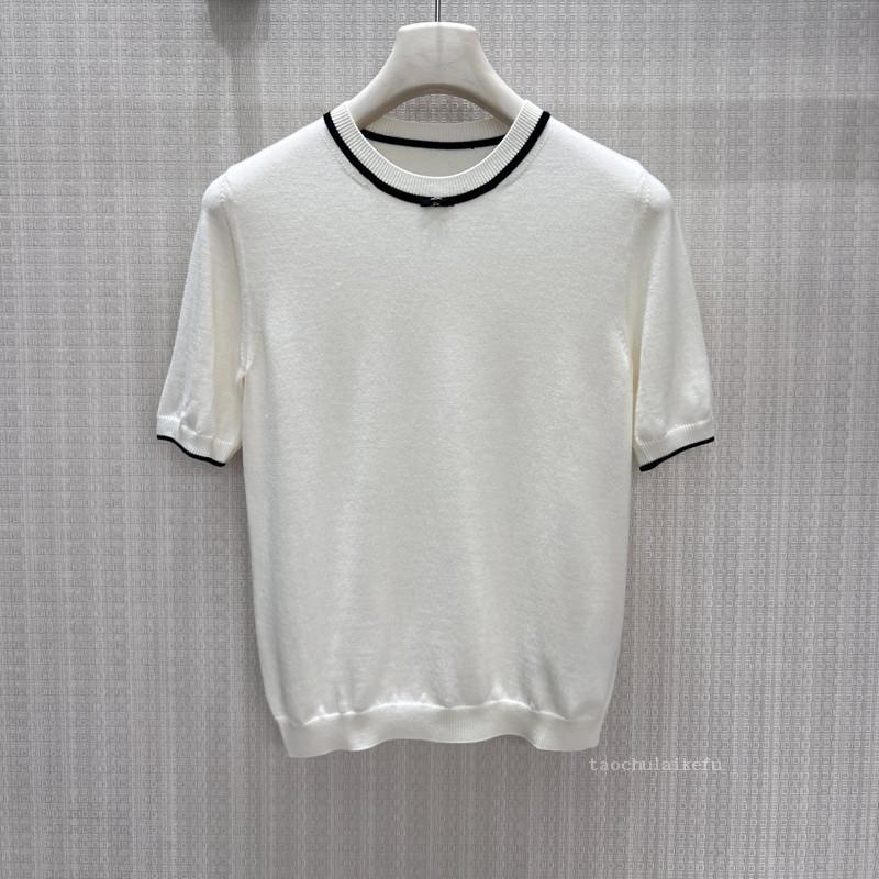 Black and White Contrasting Color Design Short-Sleeved Knitwear for Women, Simple and Gentle Style, Slim Fit, Round Neck Top Zt5096 Black and White Contrasting Color Design Short-Sleeved Knitwear for Women, Simple and Gentle Style, Slim Fit, Round Neck Top Zt5096