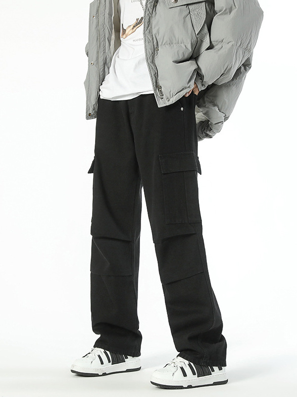 Ropa de hombre LKTM # Vaqueros japoneses sueltos de pierna ancha con múltiples bolsillos para hombre con mono plisado recto de marca de moda