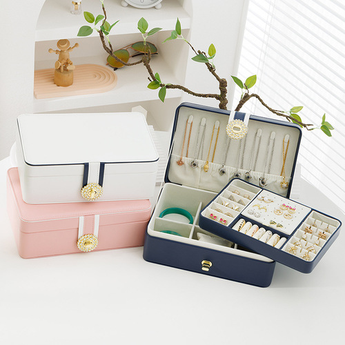 Cross-border double-layer PU large-capacity earring jewelry box earring ring multi-functional jewelry box jewelry storage box wholesale
