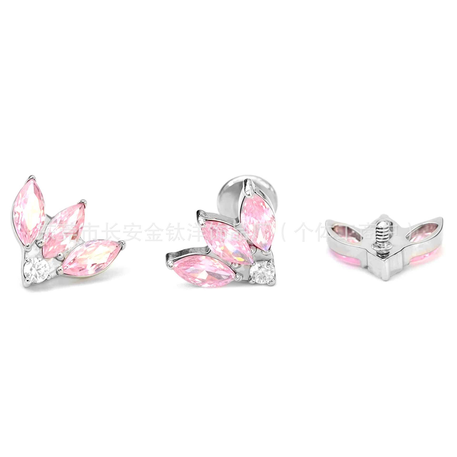 F136 Titanium Three-Leaf Full Diamond Marquise Earrings Zircon Earrings Cochlear Nails Ear Bone Nails G23 Titanium Alloy Piercing Jewelry detail image 7