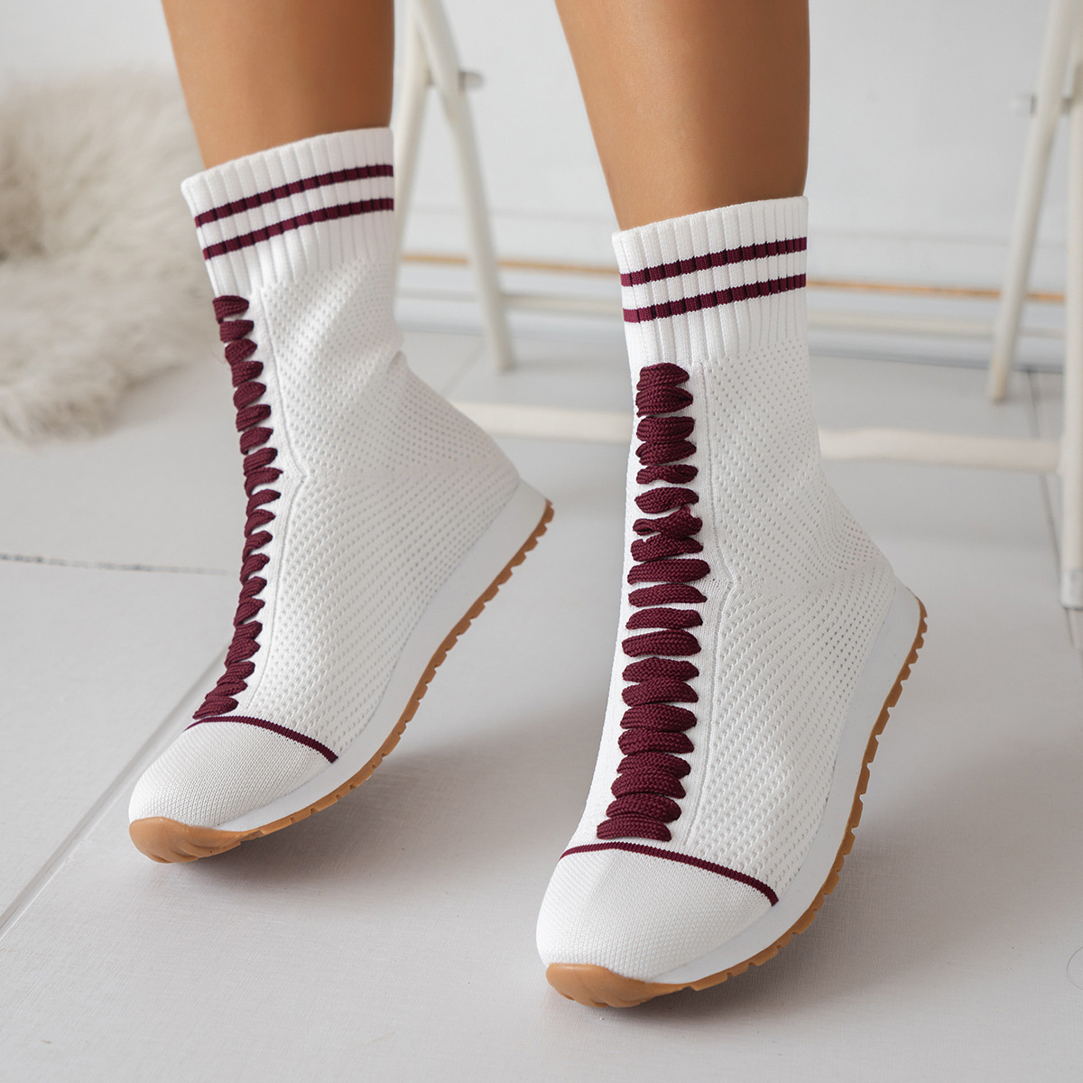 Women's Casual Color Block Round Toe Sock Boots display picture 15