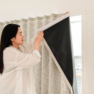 No Punching Velcro Curtains, Fully Blackout, Opaque, Adhesive Type, Self-Adhesive Installation, Simple for Rental Houses and Bay Windows