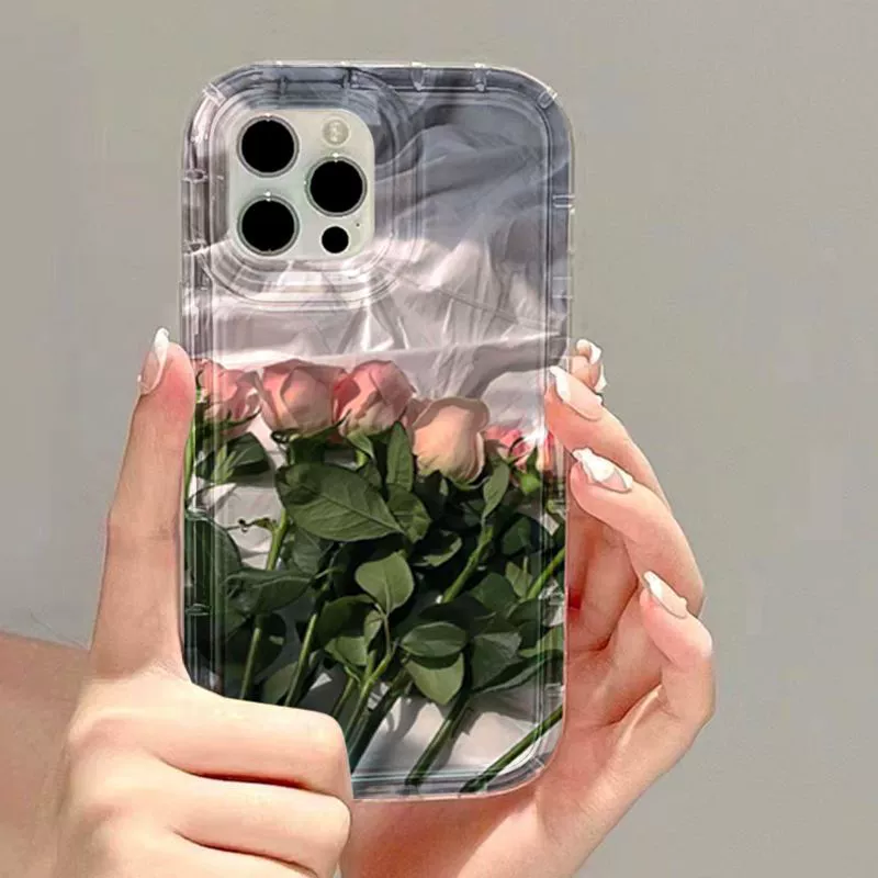 Чехол для телефона (Apple iPhone 12), амортизирующие края, рисунок роз, прозрачный