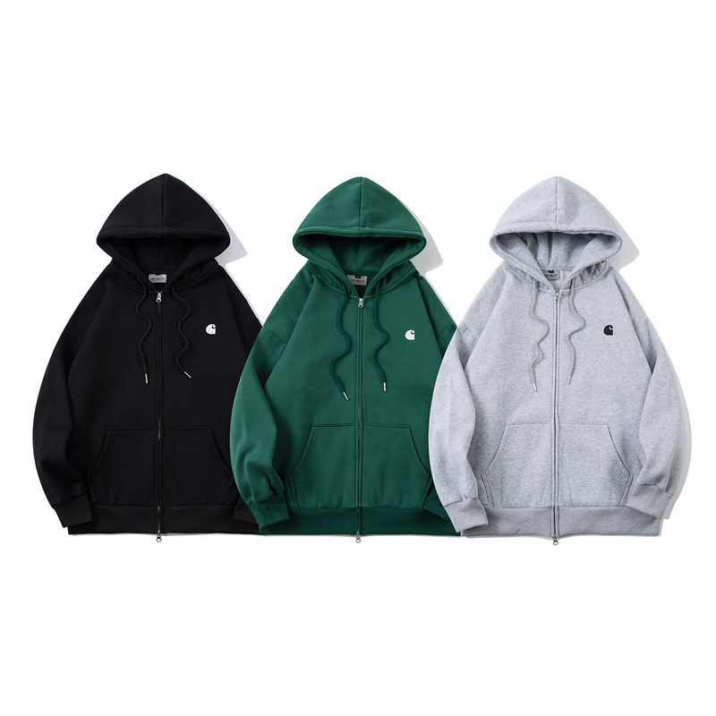 Cross-Border Carhartt Trendy Brand Carhartt Small Logo Men's and Women's Cardigan Double Zipper Fleece-Lined Sweatshirt Hoodie Jacket