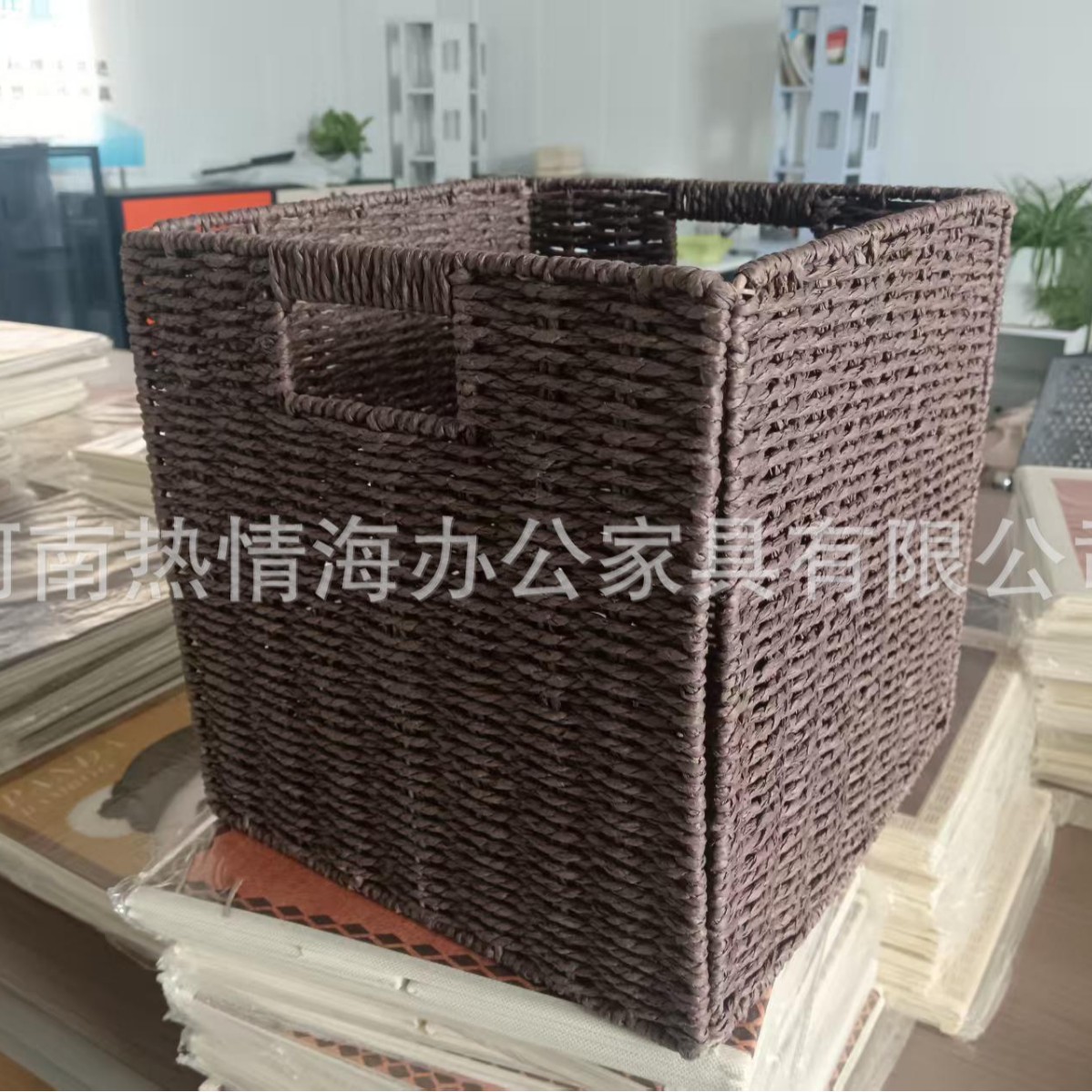 Brown rattan storage box