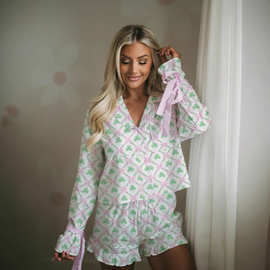 2024亚马逊欧美跨境女装时尚套装圣诞老人睡衣天鹅绒蝴蝶结家居服