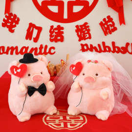 爆款粉色浪漫lulu猪公仔婚庆压床娃娃情侣猪猪一对结婚婚房装饰品