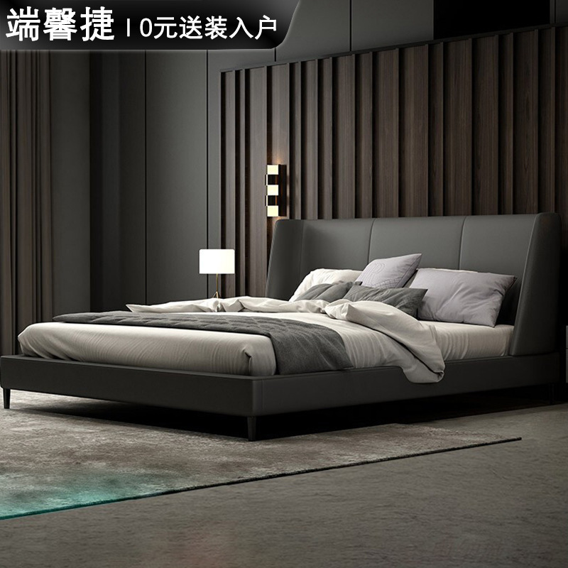 Italiano cama de cuero minimalista moderno minimalista cama de cuero real 1,8 m pequeño apartamento dormitorio principal boda cama doble ventas directas de fábrica