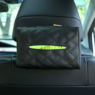 Factory Direct Sales Spot Car Universal Sun Visor Armrest Box Tissue Box Seat Back Hanging Leather Car Storage (Car tissue box/set) - black-plaid-embroidered-tissue-box