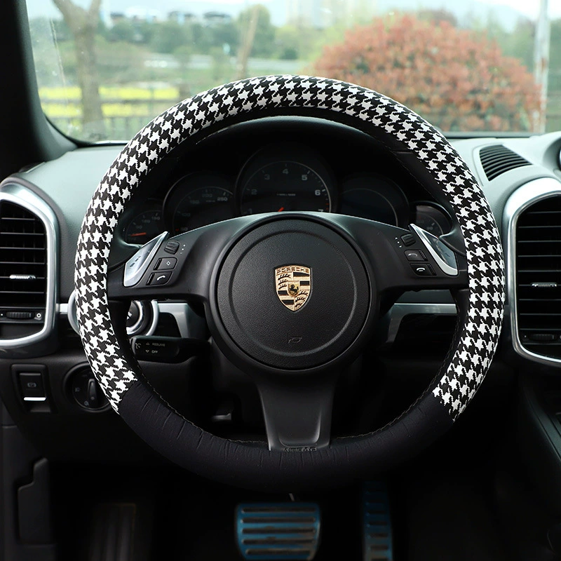 Чехол на руль автомобиля с прострочкой в ломаную клетку хлопковый креативный чехол для ручки девушки нескользящий чехол для ручки автомобиля Four Seasons Universal