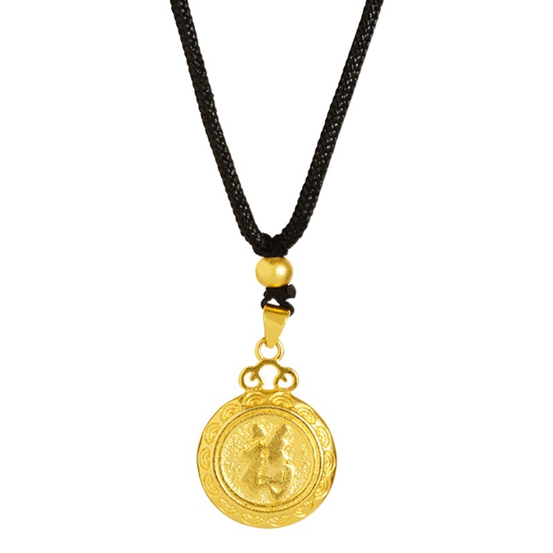 Collar de la suerte de oro disco Fu Yin todo partido estilo nacional antiguo chapado en oro joyería colgante accesorios Cadena de cuerda tejida a mano