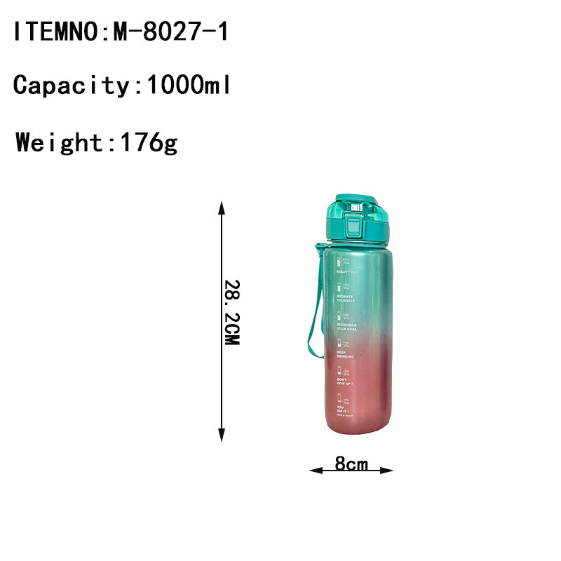 Nuevo resalte gradiente de color paja de gran capacidad taza de agua de plástico cubierta de rebote con cuerda deportes al aire libre botella de agua estudiante