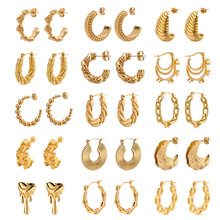 跨境欧美专供不锈钢几何形耳环女式轻奢高级感镀18k真金耳饰批发