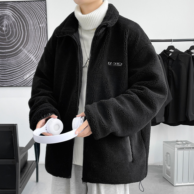 Abrigo de lana de cordero para hombre Otoño e Invierno engrosada lana de cordero collar de pie abrigo de algodón acolchado suelta marca de moda ins abrigo de algodón acolchado ropa de invierno