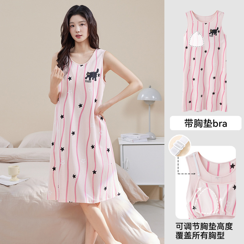 女性用の新しいスタイルのパジャマ、夏の純綿のノースリーブベスト、甘くてかわいい、胸パッド付きで屋外で着用可能、女性用ナイトガウン、ホームウェア|undefined