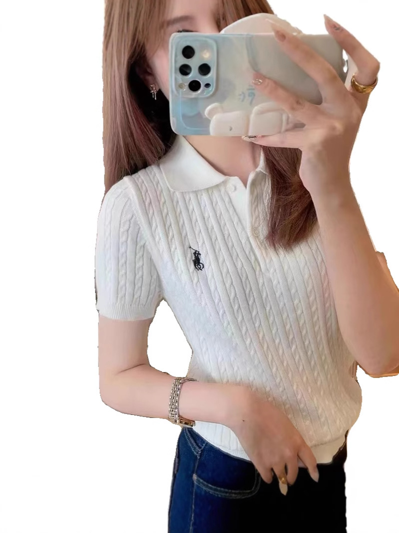 老銭風馬刺繍小衆気質経典モデルカジュアル麻花半袖POLO襟tシャツ女性カジュアル