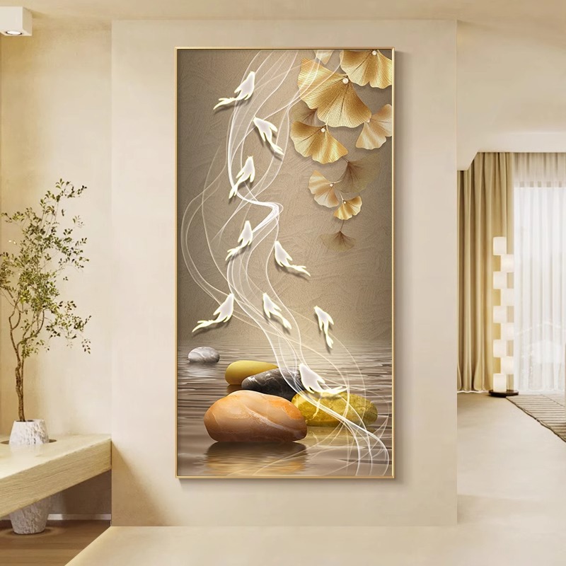 Entrar en el hogar nueve peces pintura decorada pasillo de la sala de estar pintura colgante nuevo alce atmosférico pintura mural vertical