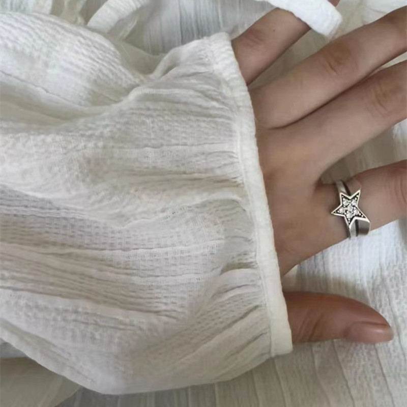 Bague Ouverte Géométrique Pentagramme Réglable En Alliage Argent_voghion.com