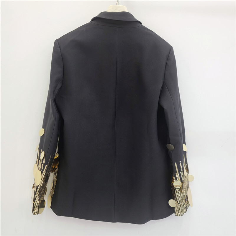 Chaqueta de Traje de Manga Larga con Solapa Mezcla de Algodón Con Lentejuelas para Primavera image 2