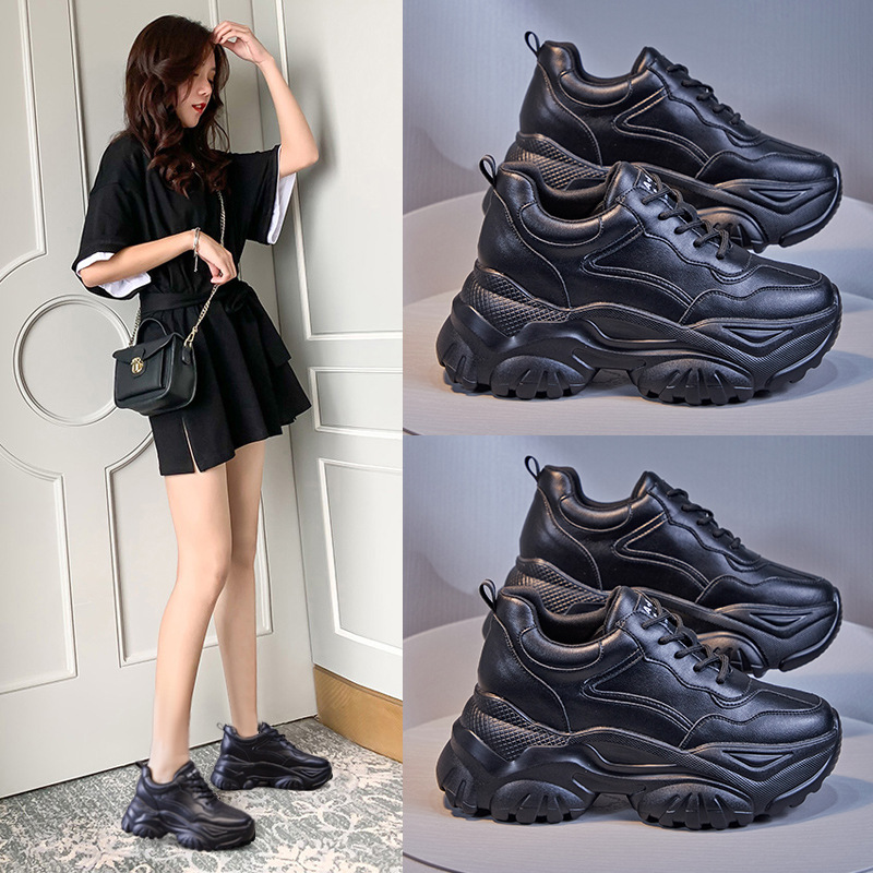 2023 Autumn New Dad Shoes Women's Genuine Leather Increased Velvet Warm Sports Women's Shoes Manufacturer Shipping