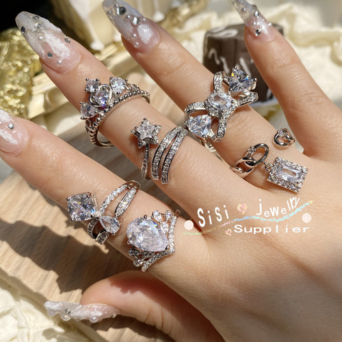 Sisi's new creative comet ins Internet celebrity bow series 18K plated micro-set five-pointed star ring for women