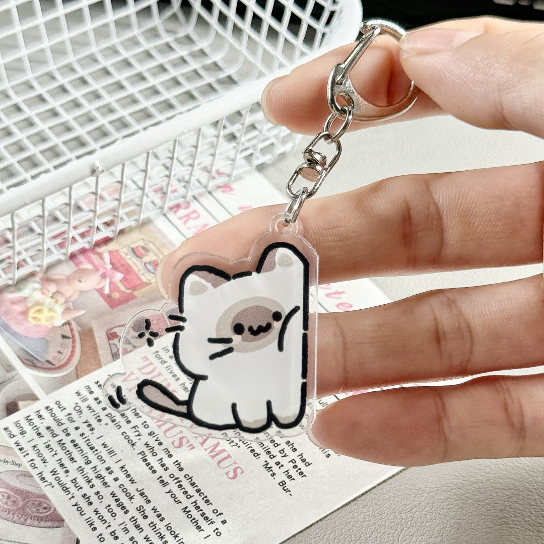 스티커 고양이 열쇠고리 [흰색 새끼 고양이]