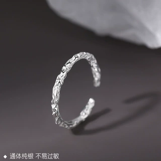 925纯银糖纸戒指女食指戒轻奢尾戒小众设计感素圈开口戒批发代发