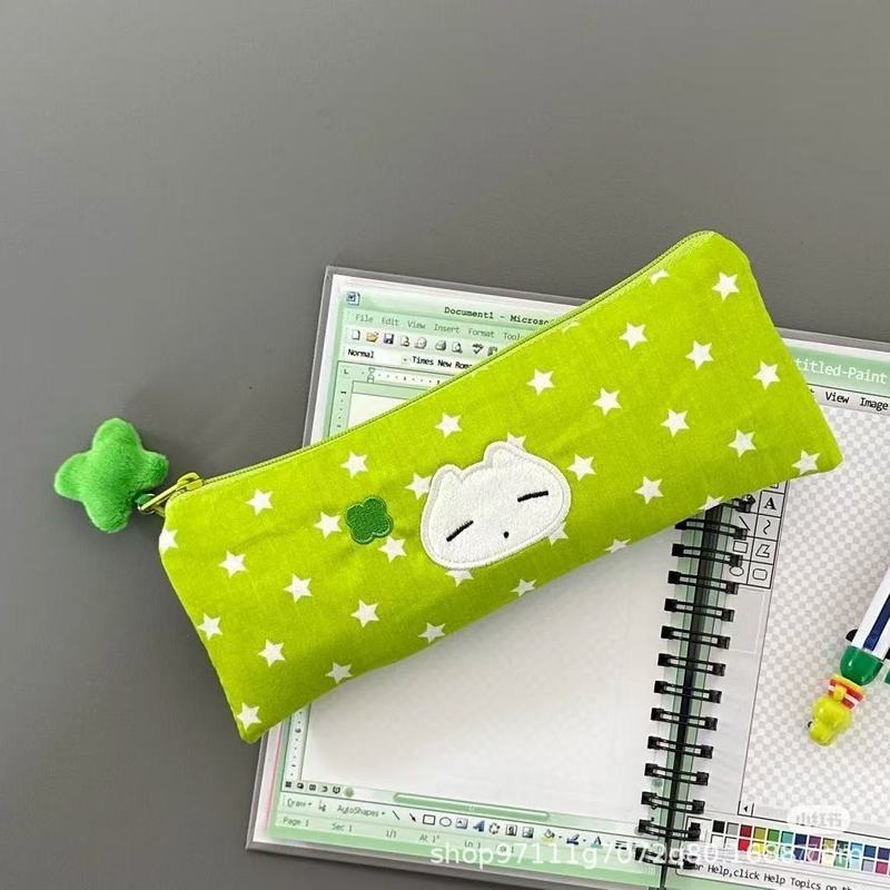 小さな新鮮な四つ葉のクローバーの星の鉛筆バッグ、見栄えの良いシンプルな文具収納バッグ、学生の大容量のかわいい筆箱|undefined