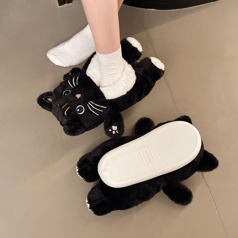 搞怪猫咪玩偶棉鞋女冬季一脚蹬懒人面包鞋舒适踩屎感可爱地板拖鞋|undefined